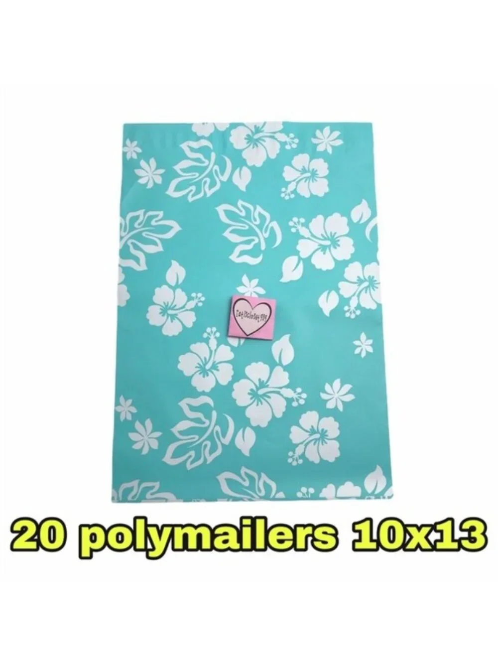 20 poly mailers blue with Hawaiian flower 10x13